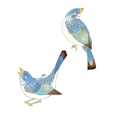 蓝色手绘麻雀小鸟立春元素分层