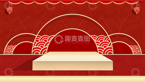 源文件下载【趣麦麦图】红色国潮背景新年电商年货节首页国风展台