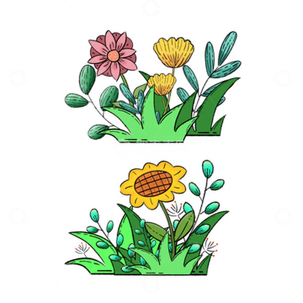 源文件下载【趣麦麦图】小清新花朵叶子植物草丛装饰元素立春插画
