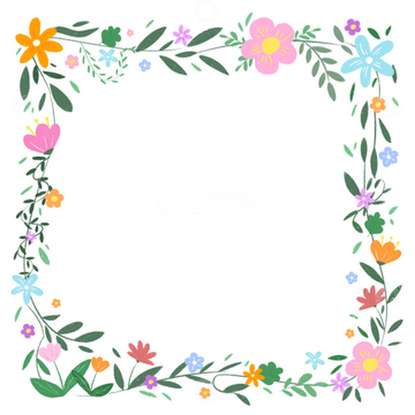 源文件下载【趣麦麦图】-手绘绿色春天立春小清新卡通植物花环边框