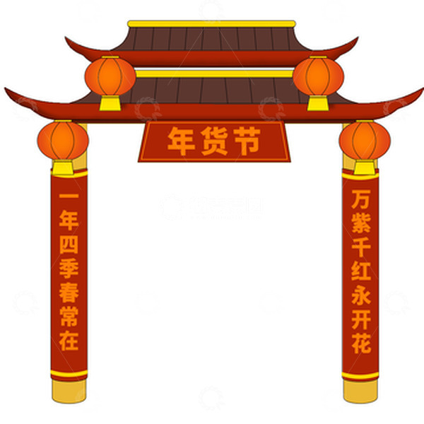 源文件下载【趣麦麦图】红色年货节门框喜庆手绘插画