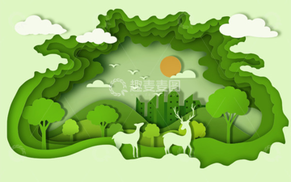 源文件下载【趣麦麦图】-剪纸风卡通扁平爱护大自然环保剪纸插画背景