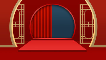 红色窗扇新年年货节大促场景搭建