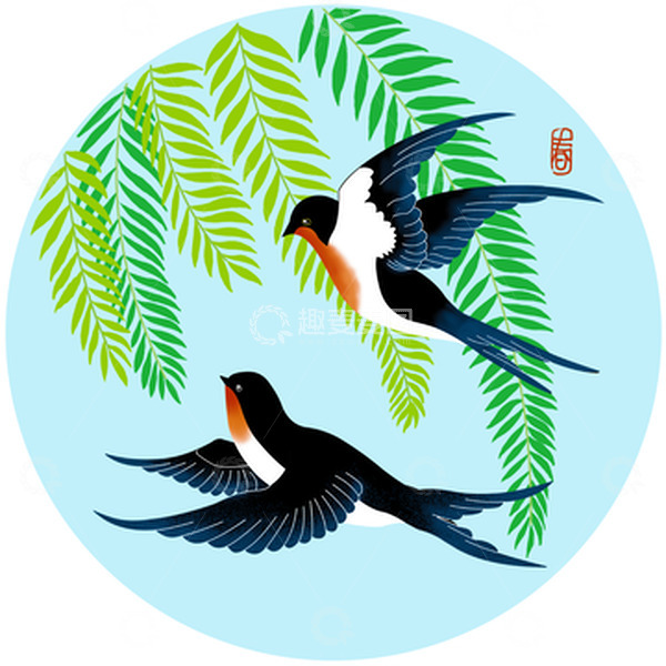 源文件下载【趣麦麦图】手绘春天燕子杨柳
