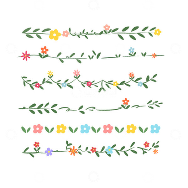 源文件下载【趣麦麦图】-卡通手绘可爱花朵花草绿植分割线装饰线条