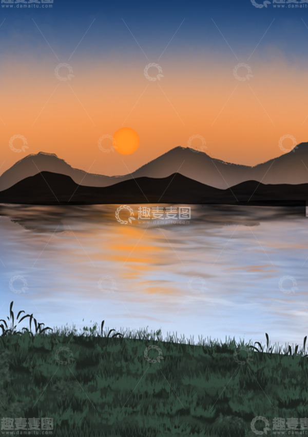 源文件下载【趣麦麦图】-立春傍晚日落郊外风景图