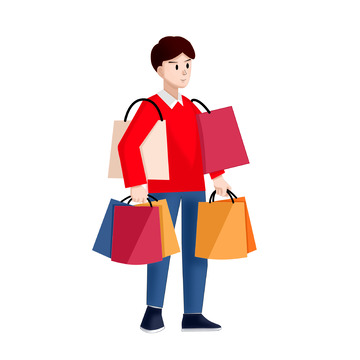 双手提着购物袋办年货的男人