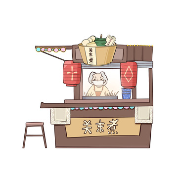棕色夜市关东煮小吃小摊手绘图