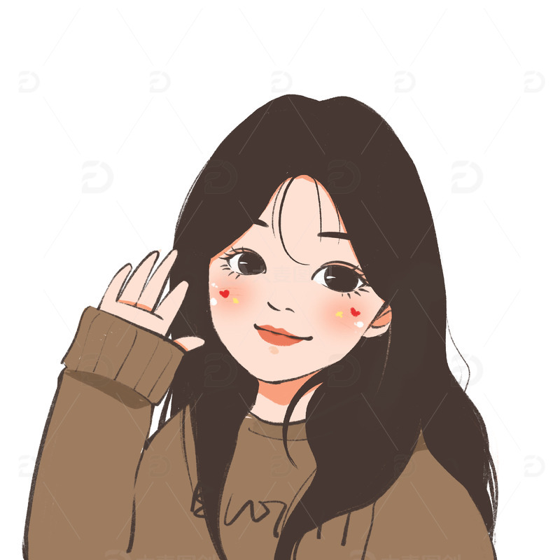 棕色温柔冬天小清新挥手女孩手绘图