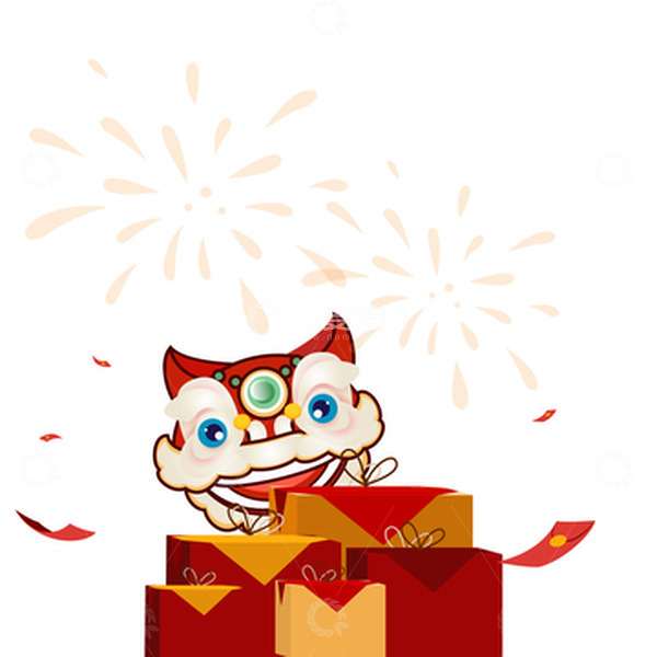 源文件下载【趣麦麦图】年货节礼盒舞狮元素