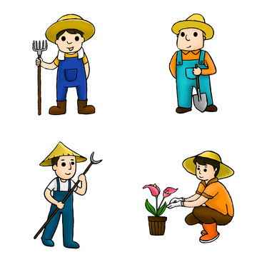 立春拿农具耕种的卡通农民