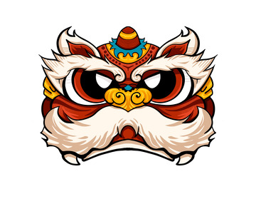 红色新年创意精致狮子头手绘元素