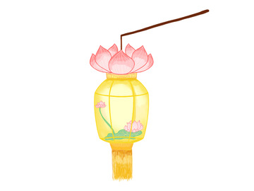 元旦喜庆手绘花灯插画元素