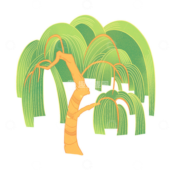 源文件下载【趣麦麦图】-绿色国潮杨柳新国风柳树立春手绘图