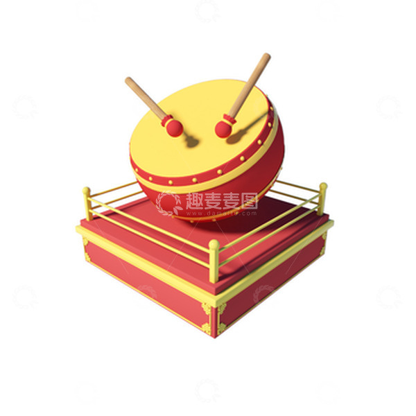 源文件下载【趣麦麦图】红色喜庆C4D擂台大鼓装饰元素