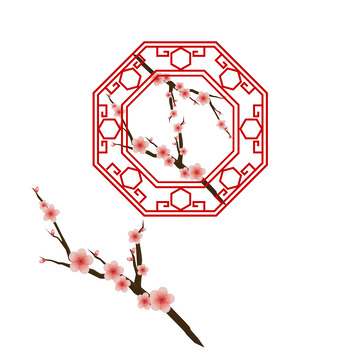 国潮梅花窗框矢量图素材