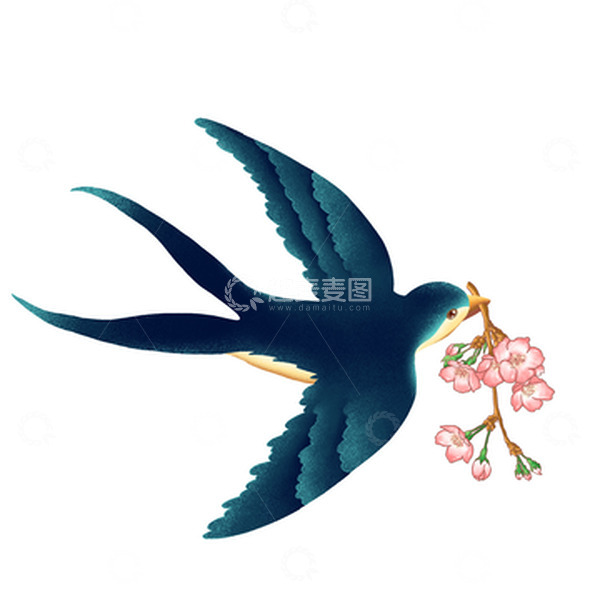 源文件下载【趣麦麦图】蓝绿色燕子春游立春春分春暖花开插画元素