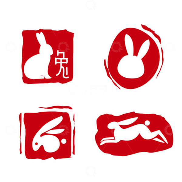 源文件下载【趣麦麦图】卡通兔年红色印章元素