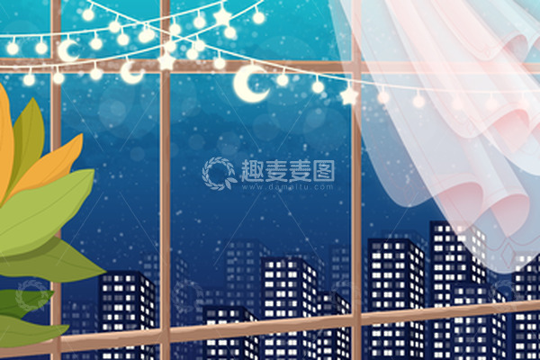 源文件下载【趣麦麦图】手绘夜景雪窗场景背景