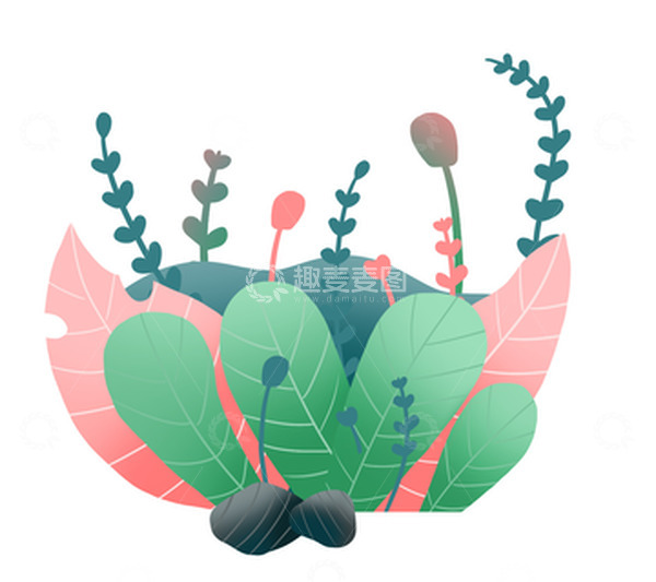 源文件下载【趣麦麦图】绿色清新绿植花朵扁平植物花草