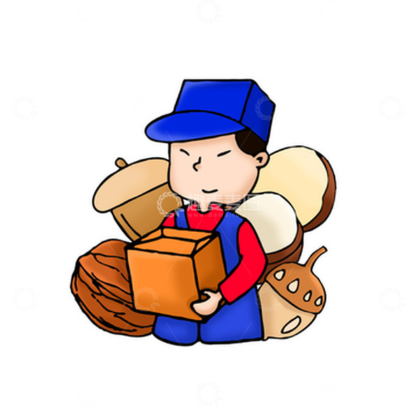 源文件下载【趣麦麦图】年货节送坚果零食的送货快递员