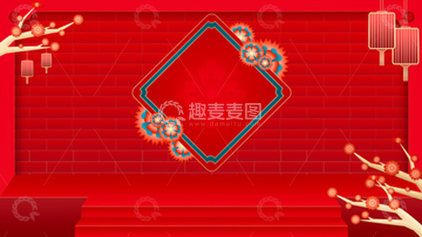 源文件下载【趣麦麦图】红色梅花灯笼新年年货节场景搭建