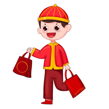 男孩年货节采购年货过年元素