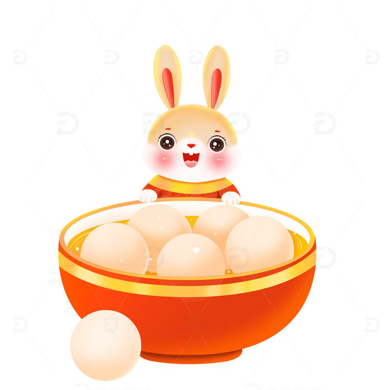 源文件下载【趣麦麦图】兔年新年元宵元宵节吃汤圆元素