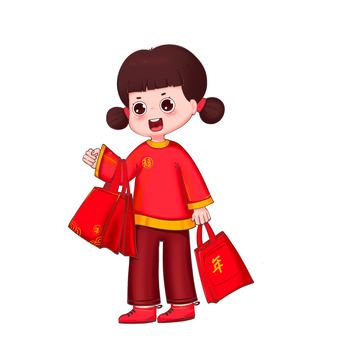 女孩过年拿着一堆年货免抠元素