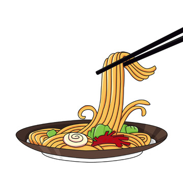 黄色简笔卡通拉面面条
