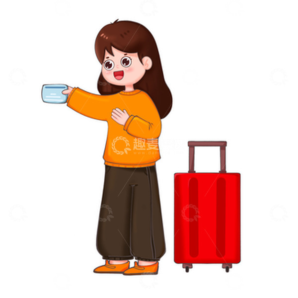 源文件下载【趣麦麦图】女孩拉着行李拿着车票开心回家过年