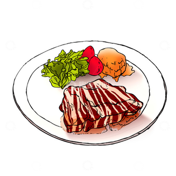 源文件下载【趣麦麦图】西餐厅美食手绘牛排