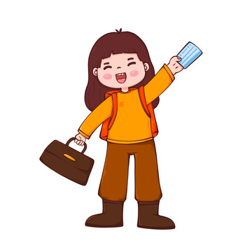 女孩过年抢票成功开心免抠元素