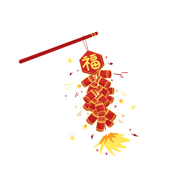 手绘卡通除夕新年春节喜庆鞭炮爆竹烟花福字