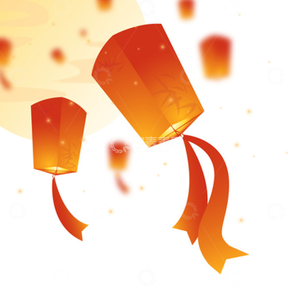 源文件下载【趣麦麦图】红色中国风传统节日孔明灯月亮新春装饰