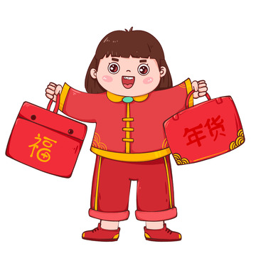 年货节女孩采购年货过年免抠元素