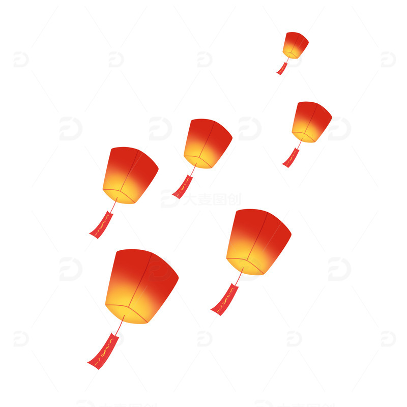 源文件下载【趣麦麦图】手绘插画卡通扁平风空中的孔明灯