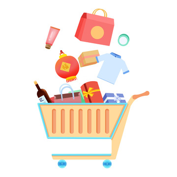 装载满满年货的购物车