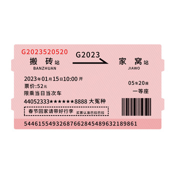 回家过年创意老式红色车票