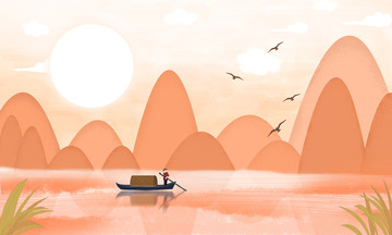 山水风景海报夕阳中国风背景