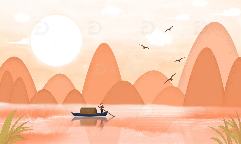 源文件下载【趣麦麦图】-山水风景海报夕阳中国风背景