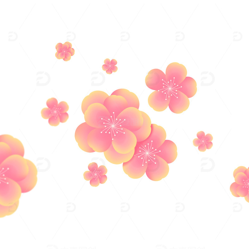 粉色小清新春天桃花花开元素