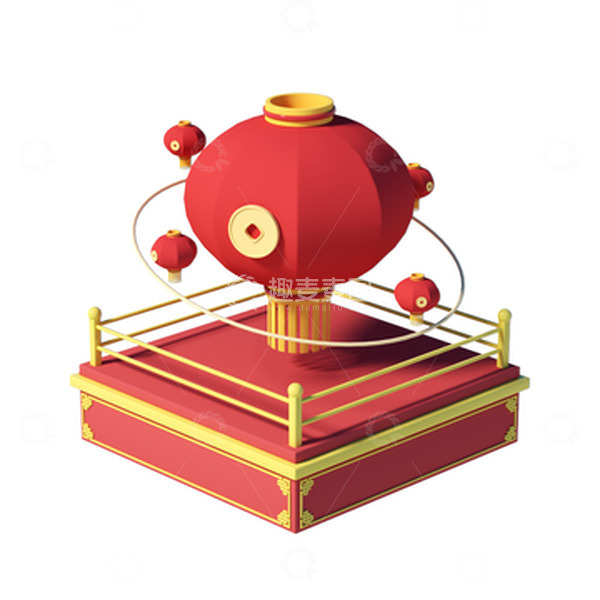 源文件下载【趣麦麦图】红色喜庆C4D擂台灯笼装饰元素