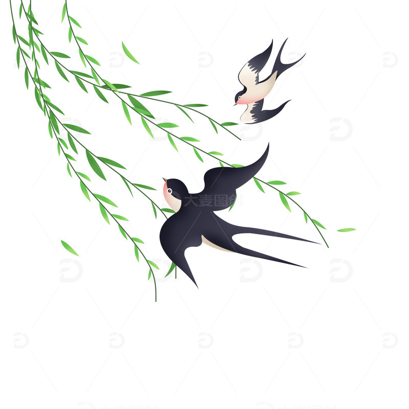 绿色春天柳叶燕子