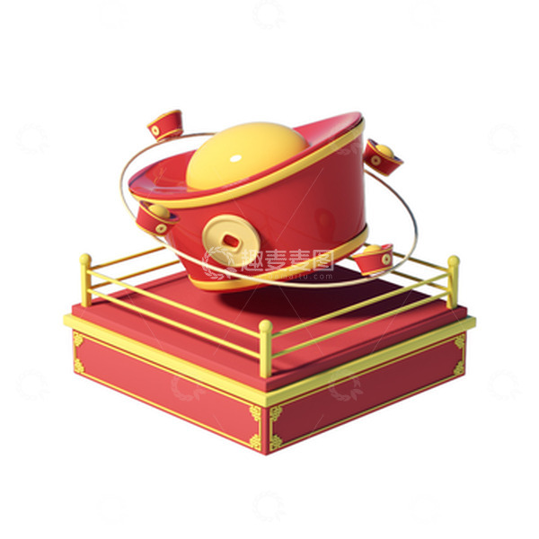 源文件下载【趣麦麦图】红色喜庆C4D擂台金元宝装饰元素