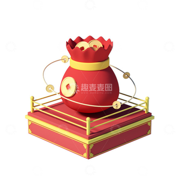 源文件下载【趣麦麦图】红色喜庆C4D擂台钱袋装饰元素