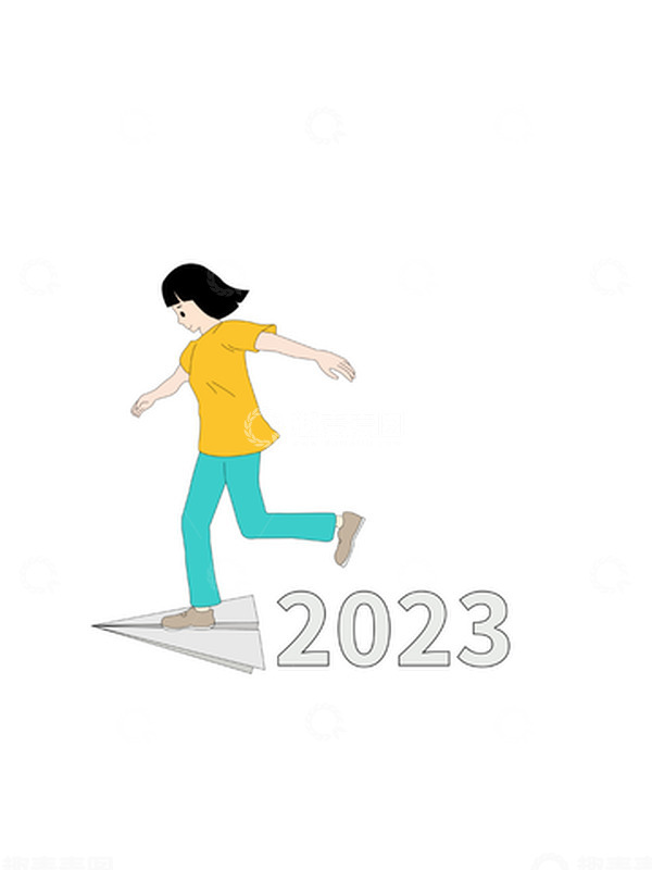 源文件下载【趣麦麦图】2023手绘短发女生飞翔纸飞机元素