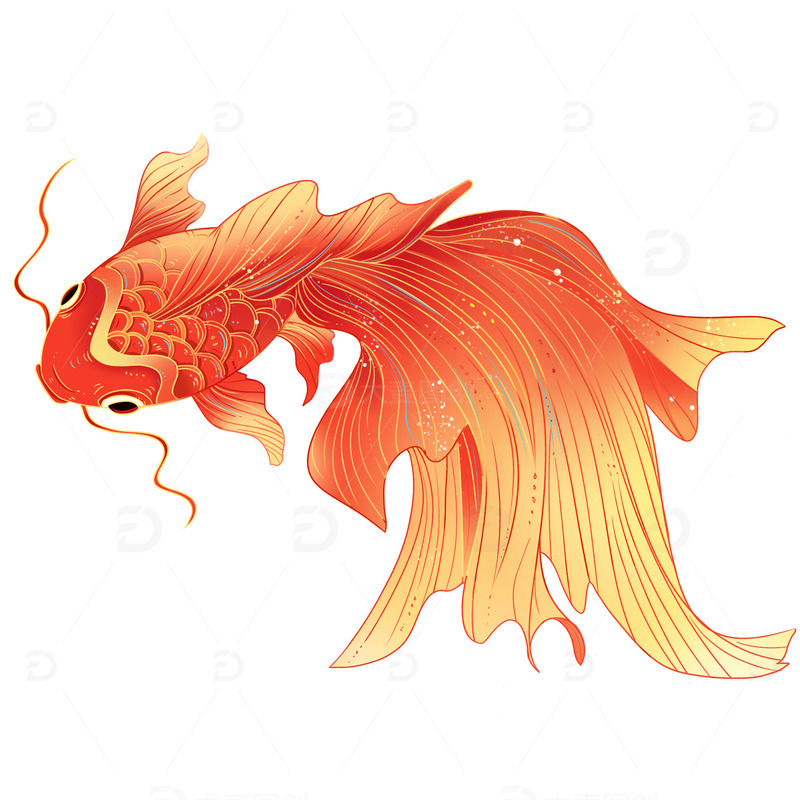手绘国潮红色喜庆新年新春锦鲤鲤鱼元素