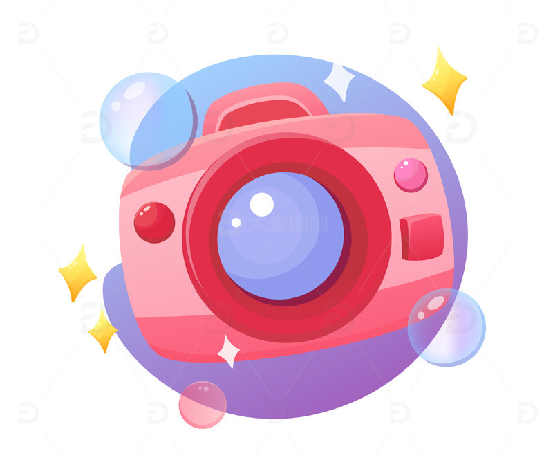 彩色小清新卡通q版相机图标元素