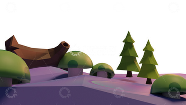 源文件下载【趣麦麦图】树林蘑菇和倒树桩森林小场景